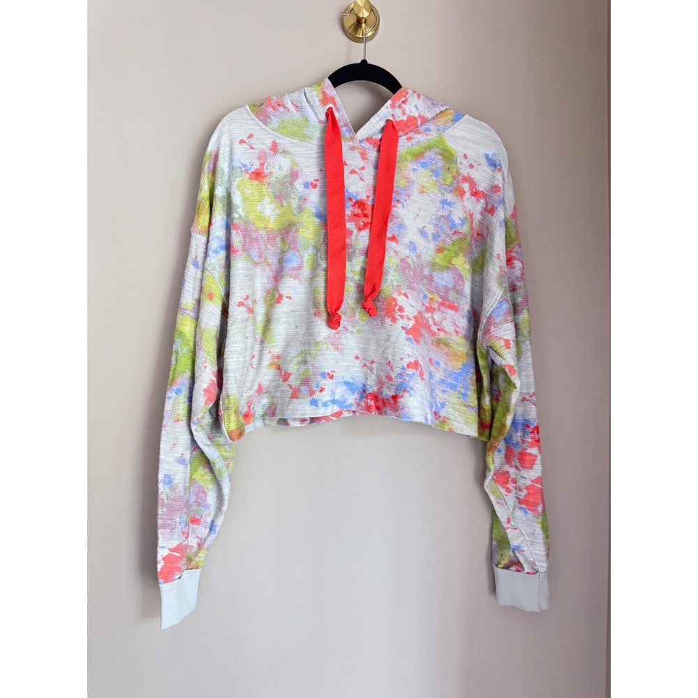 Free People Womens Multi Color Tie Dye Cropped Hoodie Cotton Slub Size M